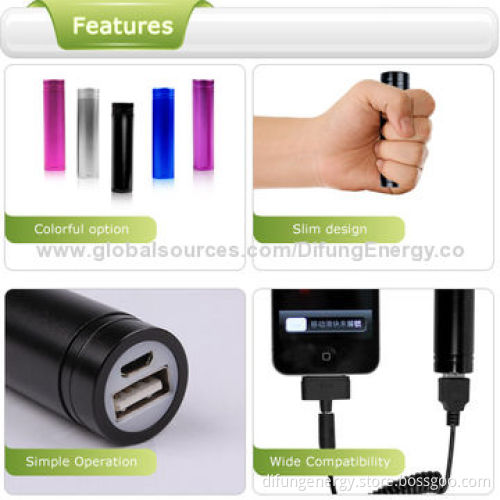 Promotional Lipstick Power Tube for Mobile Phones, with Aluminum Shell